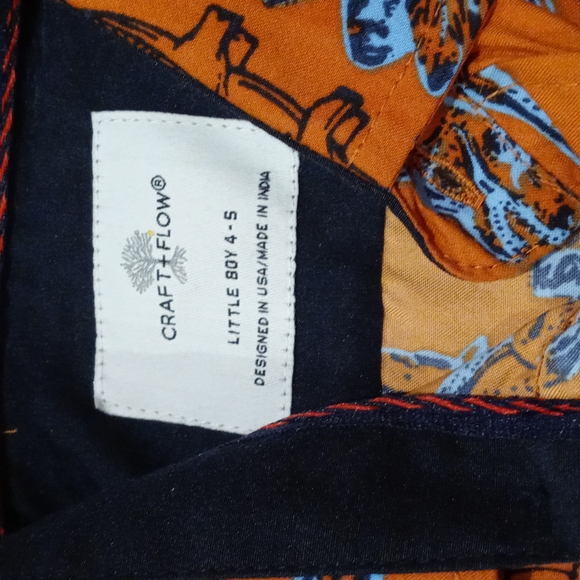 Craft + Flow Dinosaur Button Shirt Orange 4 5 - Picture 3 of 5